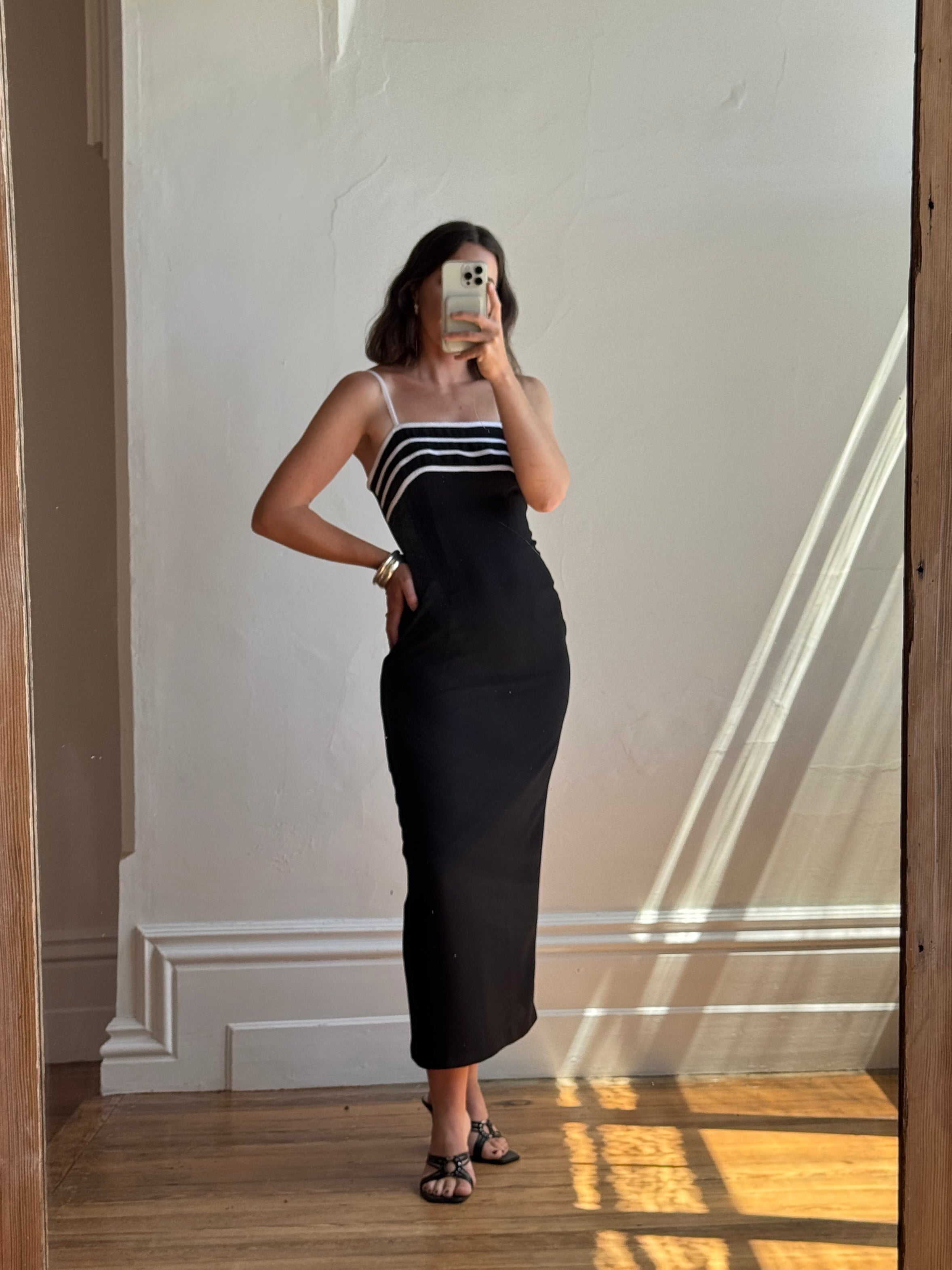 Vintage 90s Black and White Crepe Slip Dress Australian Made