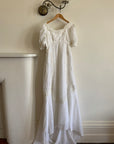 Vintage 70s Short Sleeved Prairie Wedding Dress With Train