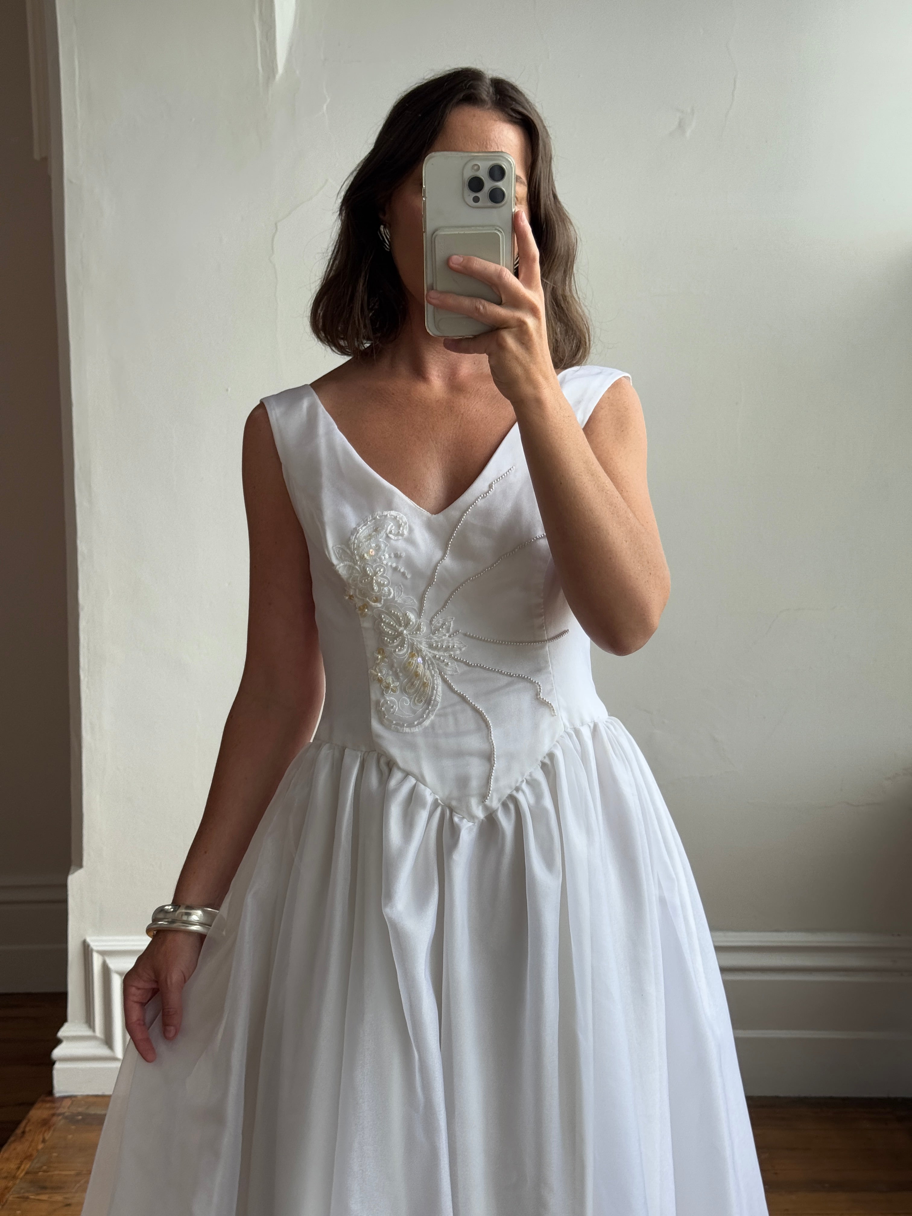 Vintage 80s Basque Waist Princess Wedding Dress