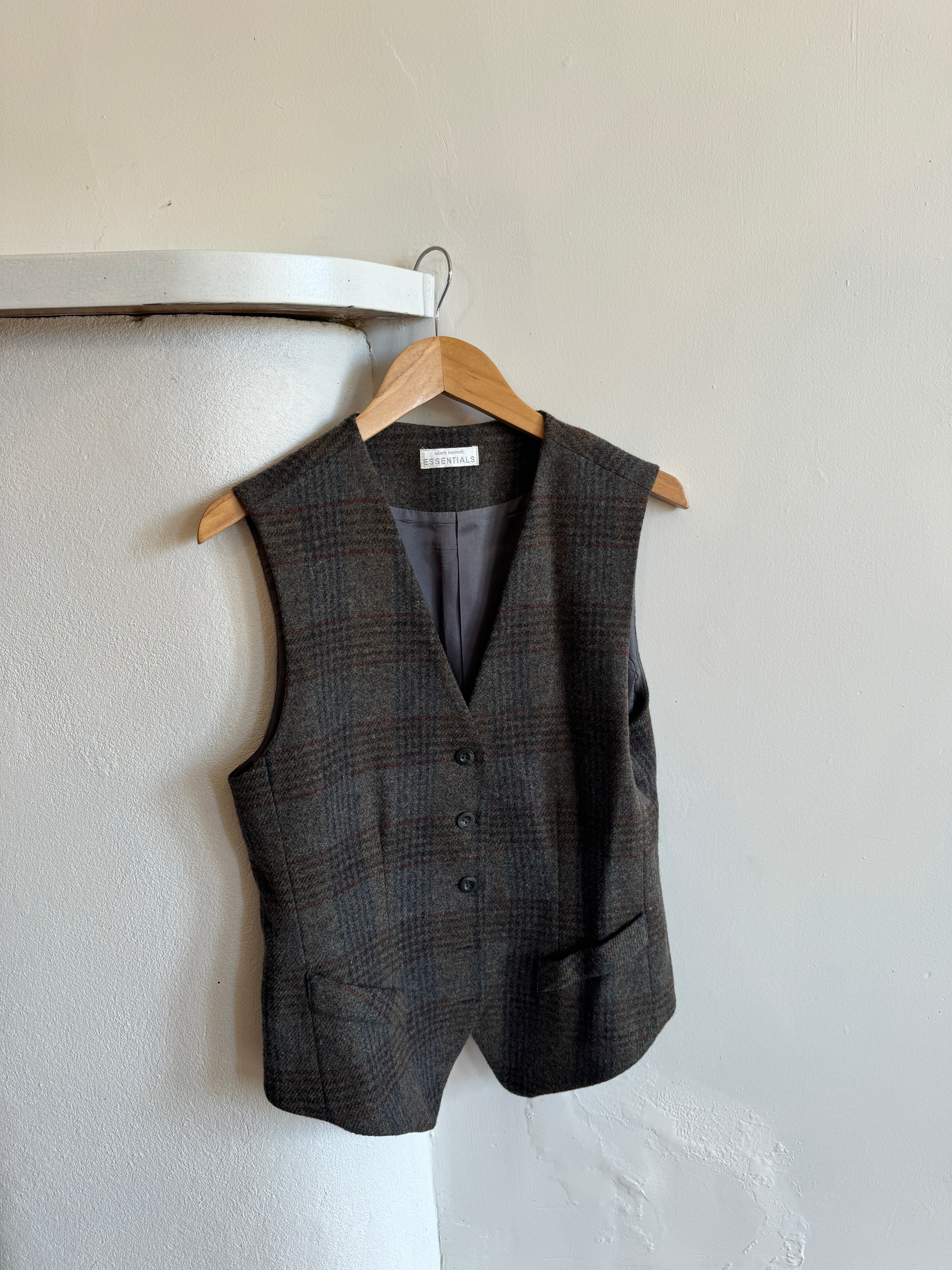 Vintage Tailored Wool Blend Grey Plaid Vest