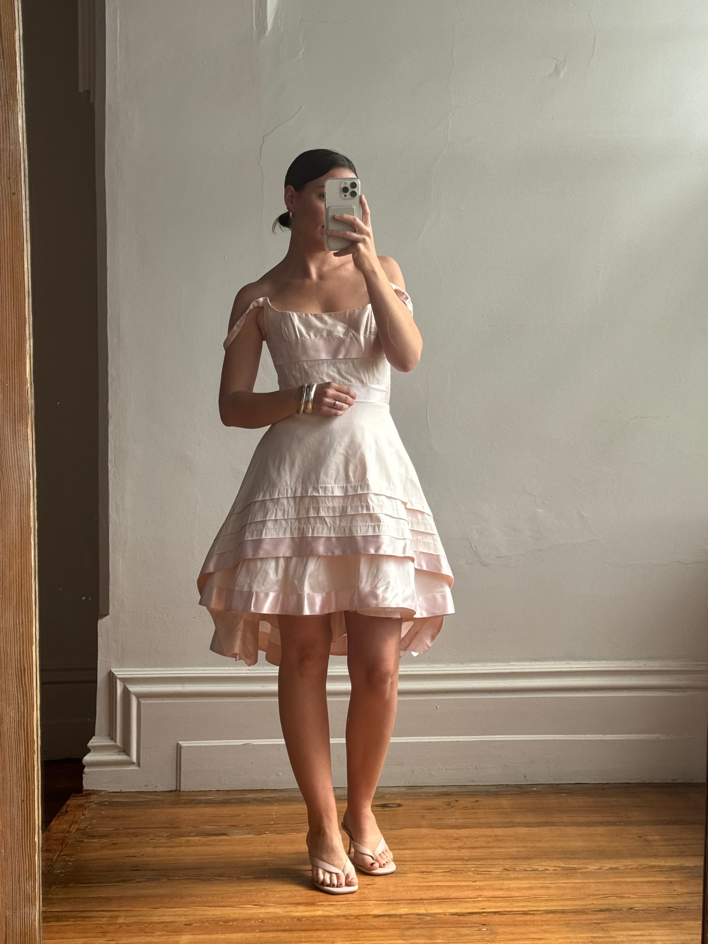 Vintage Y2K Pure Silk Mini Dress With Tie Baby Pink