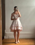 Vintage Y2K Pure Silk Mini Dress With Tie Baby Pink