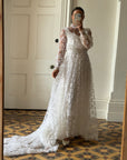 Vintage 70s Lace Prairie Wedding Gown White