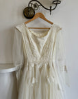 Vintage 70s Tulle and Velvet Long Sleeved Wedding Dress