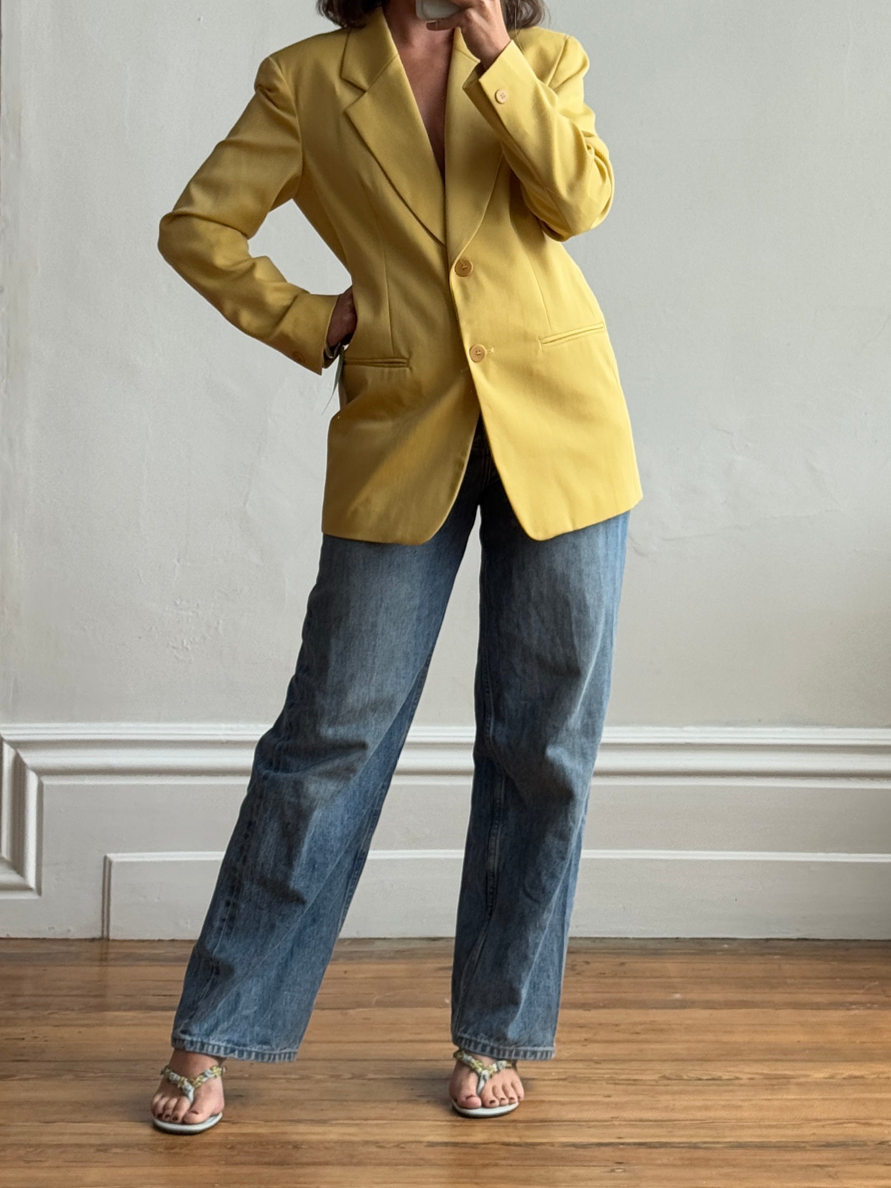 Vintage 80s Anne Klein Pure Wool Mustard Tailored Blazer (Tags Attached)