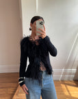 Vintage 90s Ostrich Feather Cardi Noir