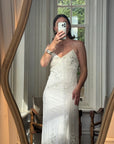 Vintage 90s Pure Silk Beaded Bridal Halter Midi Dress