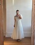 Vintage 70s Organza Ruffle Wedding Dress With Lace Applique