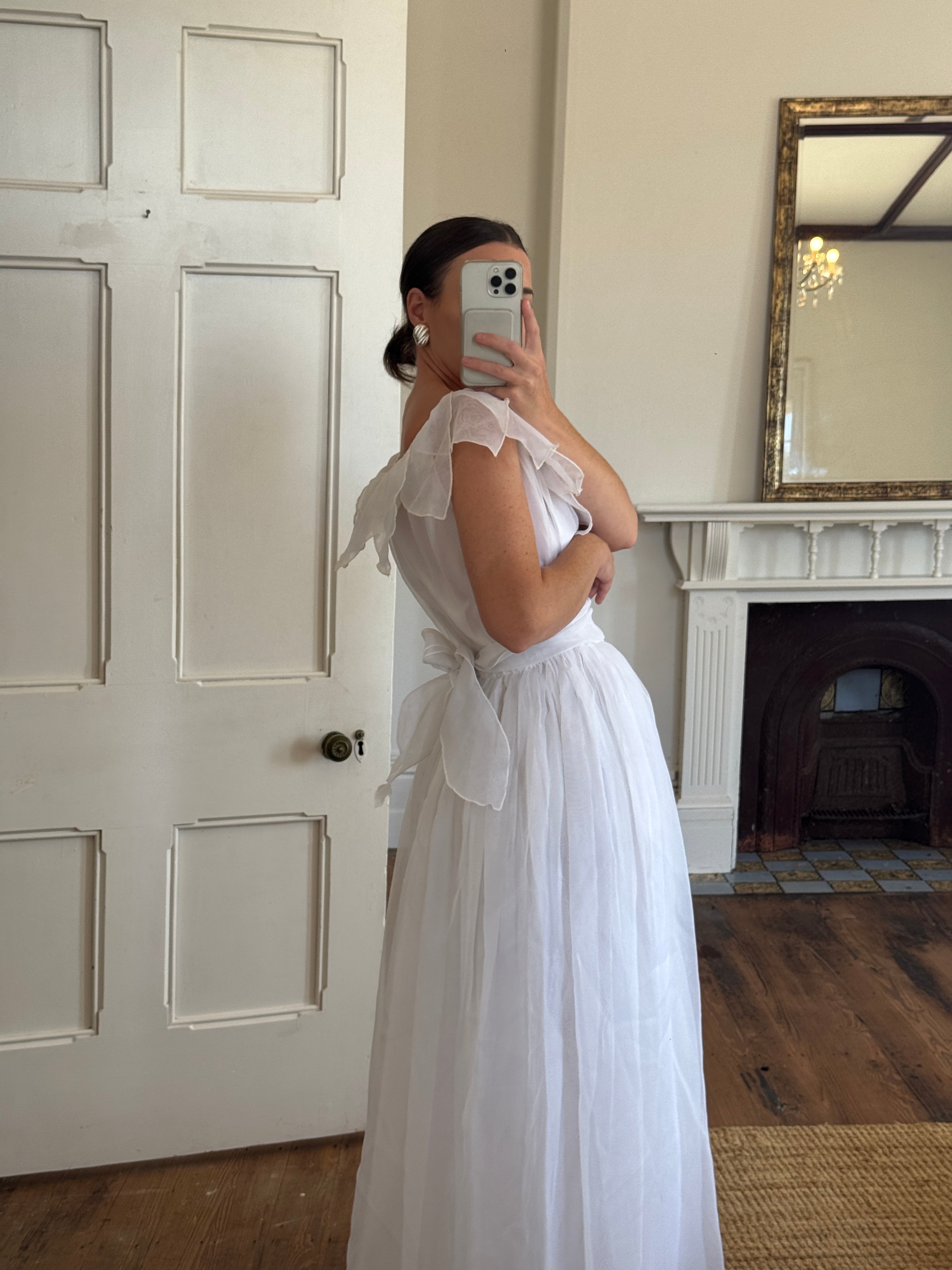 Vintage 70s Organza Fairy Teardrop Wedding Dress