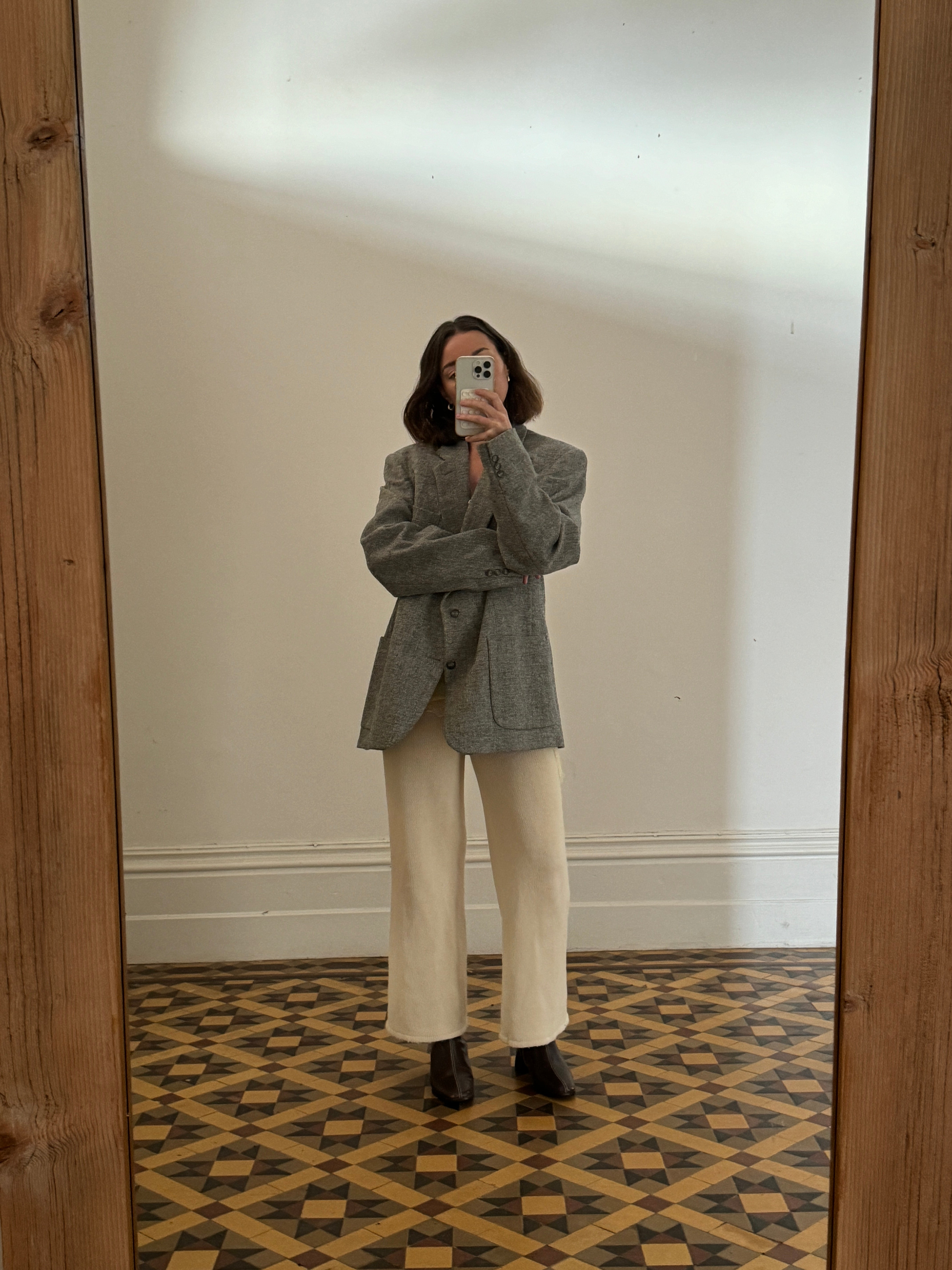 Vintage Light Grey Wool Oversized Blazer