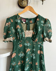 Vintage 70s Teal Garden Dress with Creme Lace