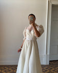 Vintage 70s Organza Ruffle Wedding Dress With Lace Applique