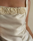 Vintage 90s Backless Slip Rosette Wedding Dress