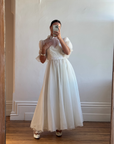 Vintage 70s Organza Ruffle Wedding Dress With Lace Applique