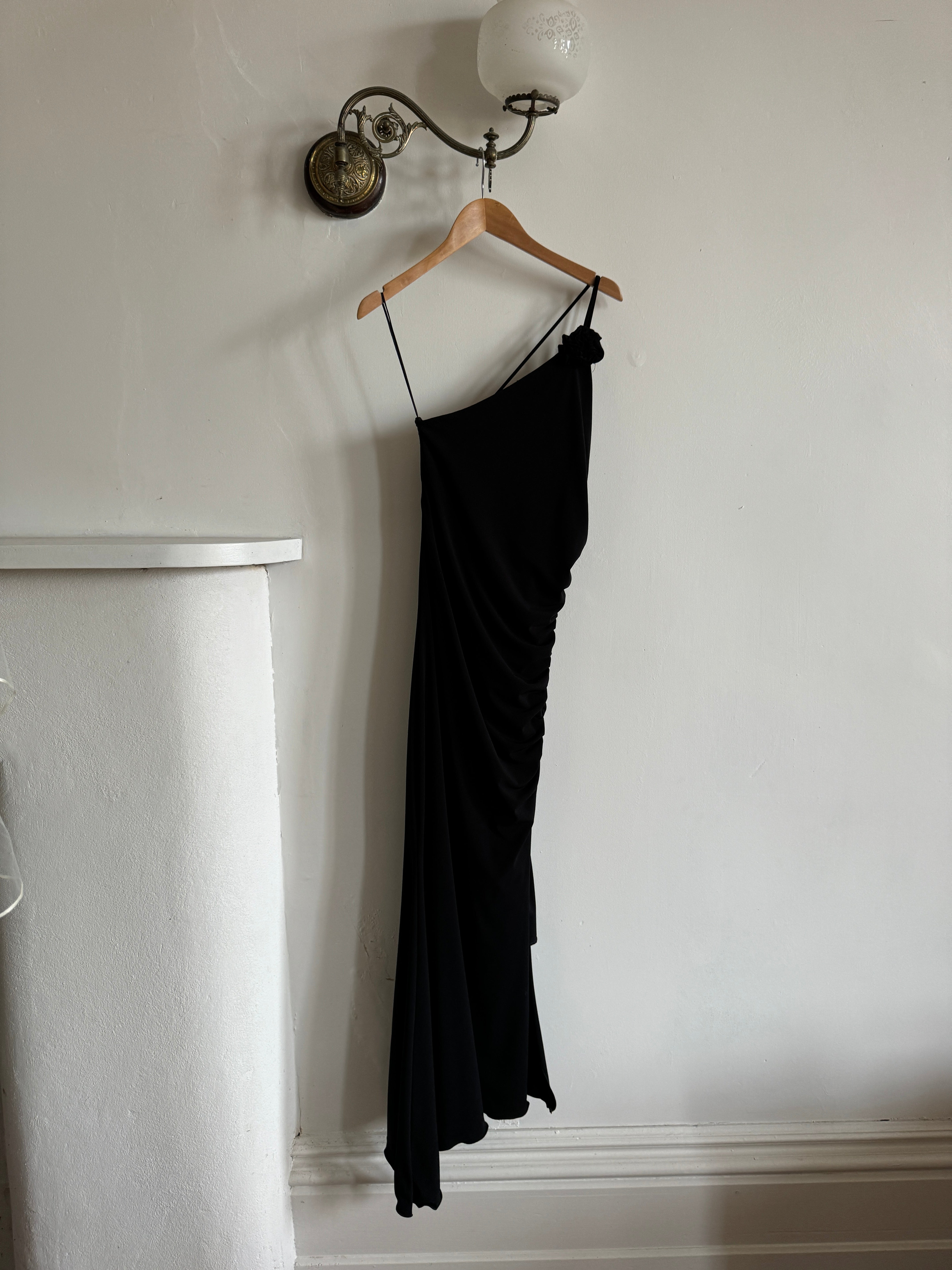 Vintage 90s One Shoulder Evening Dress Noir