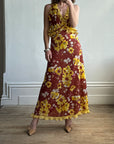 Vintage Italian Floral Ruffle Maxi Dress