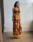 Vintage Italian Floral Ruffle Maxi Dress