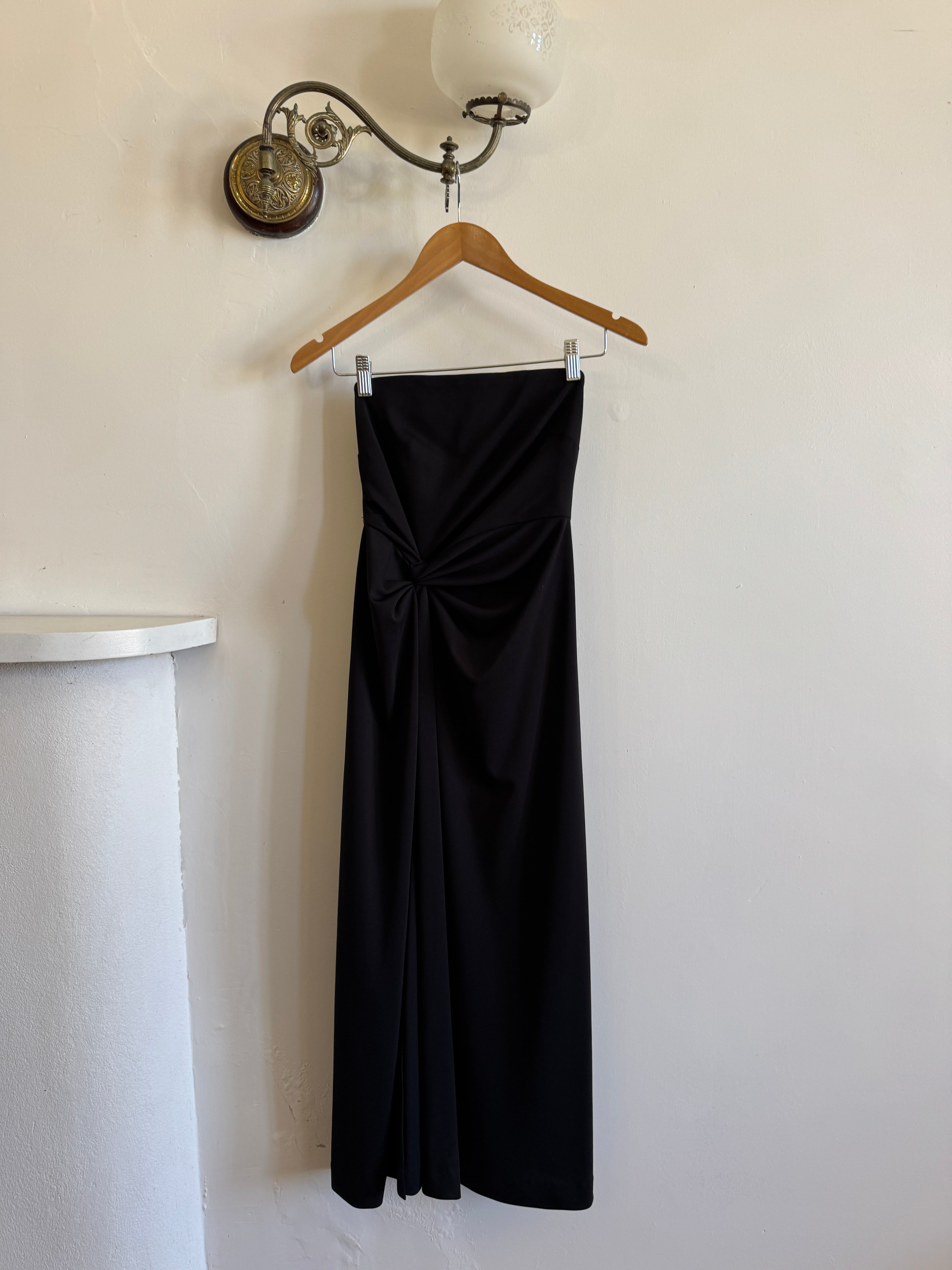 Vintage 90s Black Jersey Strapless Dress