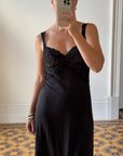 Vintage 80s Black Jersey Lace Slip Midi