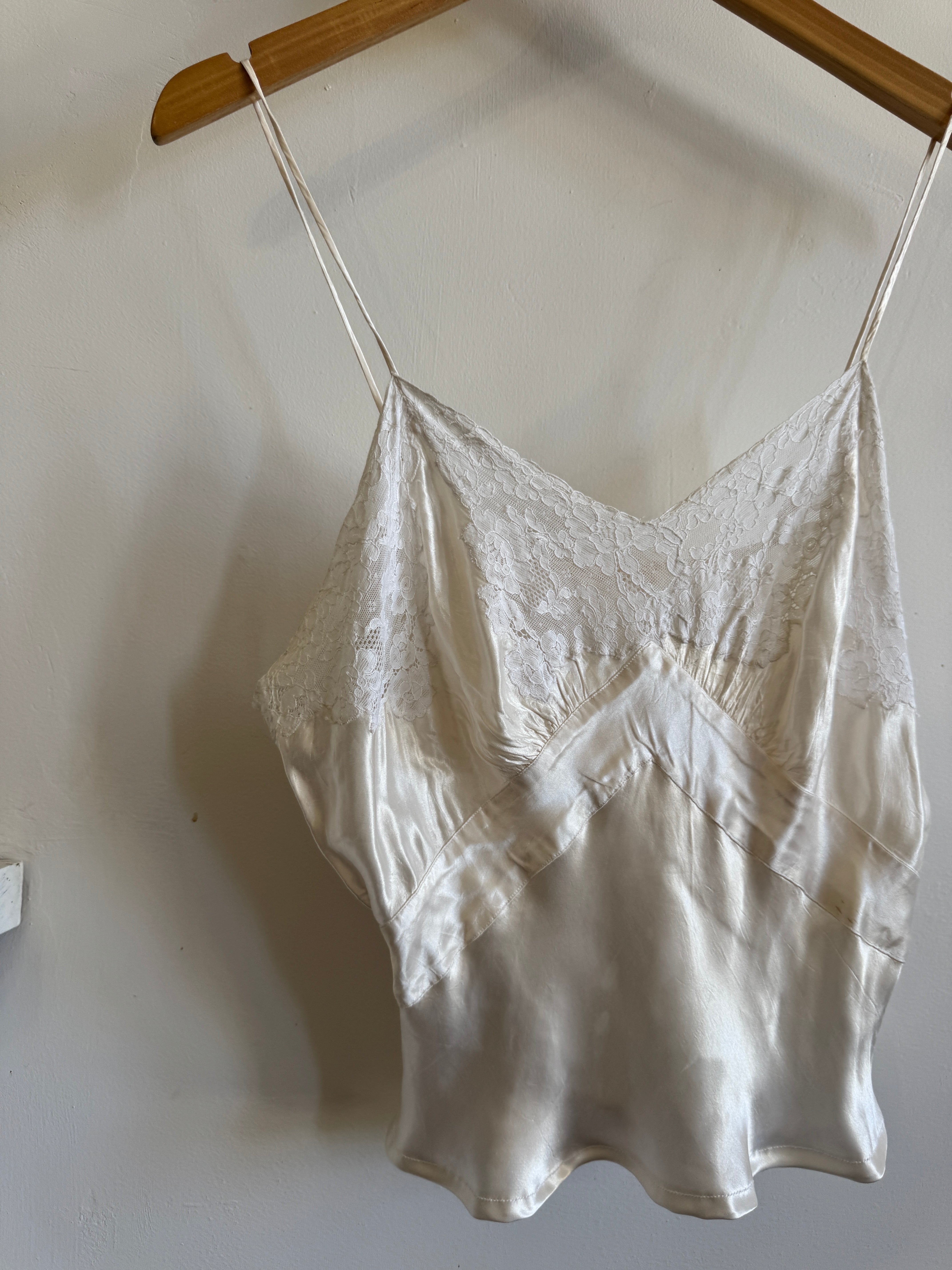 Vintage White Lace Liquid Satin Cropped Camisole