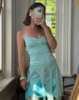 Vintage 90s Pure Silk Fairy Dress Aqua