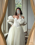 Vintage 80s Pure Silk and Tulle Off Shoulder Wedding Dress