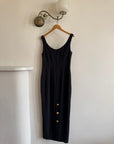 Vintage 90s Crepe Midi Dress With Gold Buttons