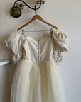 Vintage 80s Pure Silk and Tulle Off Shoulder Wedding Dress