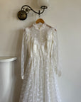 Vintage 70s Embroidered Lace Wedding Gown With Train