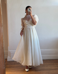 Vintage 70s Organza Ruffle Wedding Dress With Lace Applique