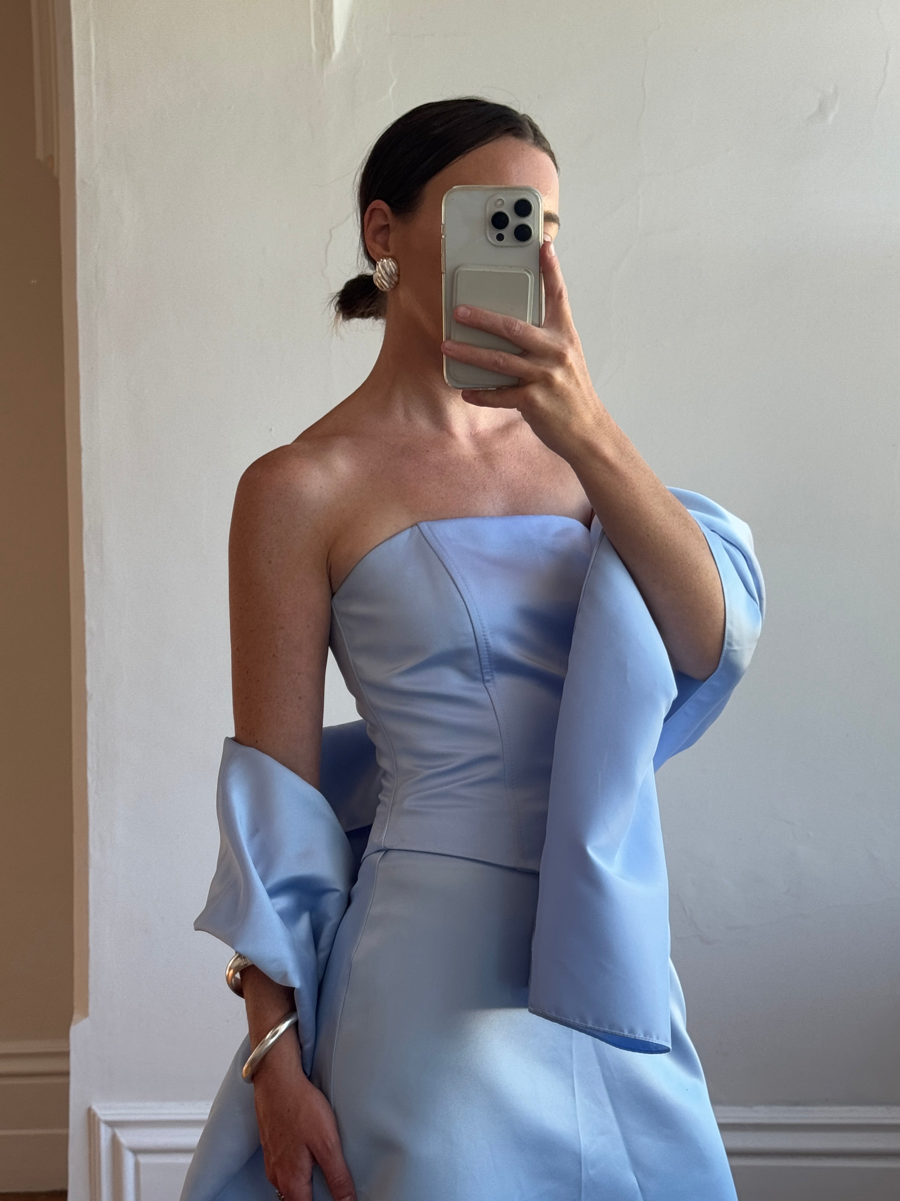 Vintage 90s Periwinkle Blue Satin Prom Set