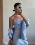 Vintage 90s Periwinkle Blue Satin Prom Set