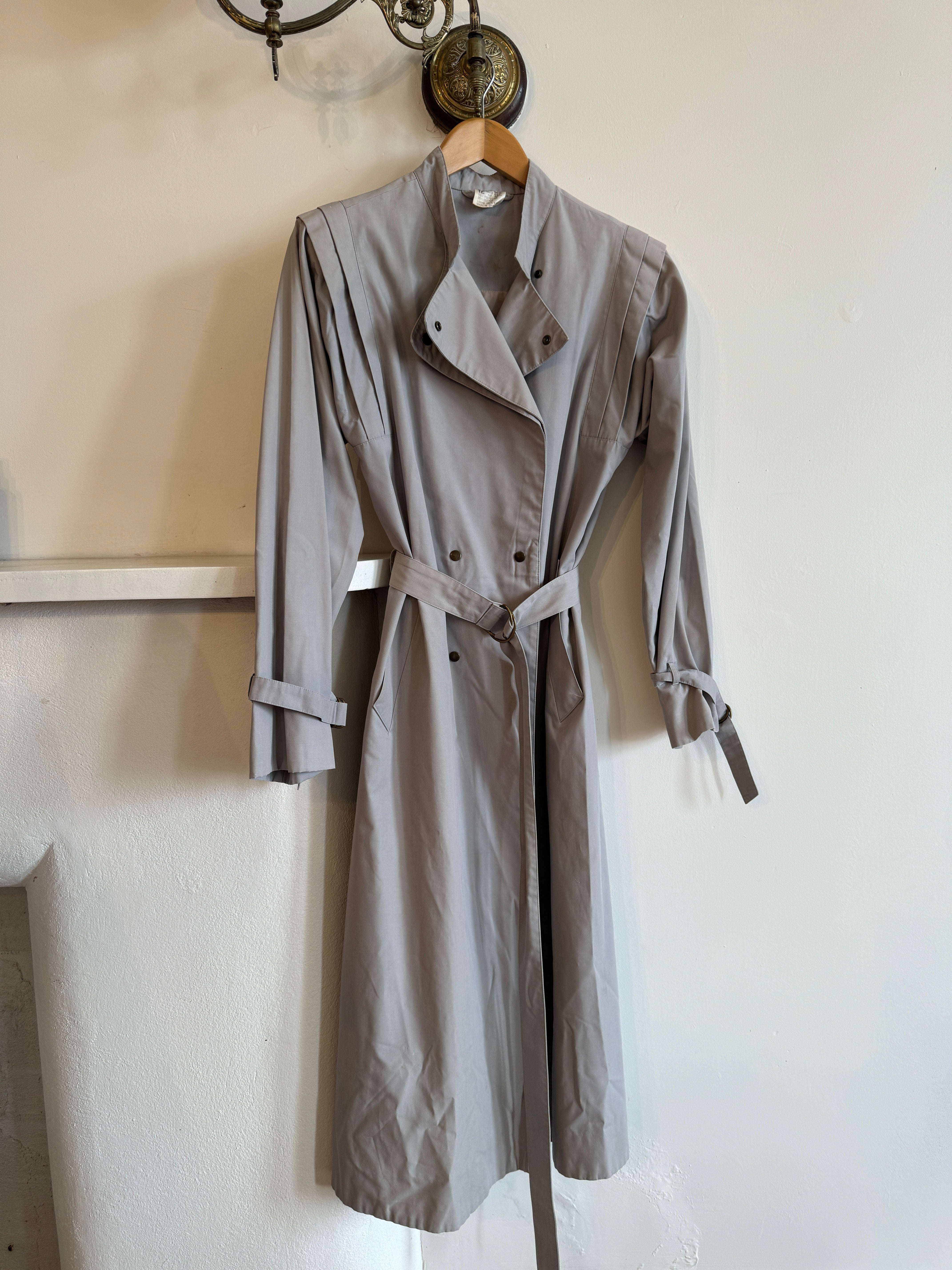 Vintage Classic Pleated Trench Coat Slate Grey