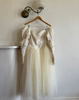 Vintage 80s Pure Silk and Tulle Off Shoulder Wedding Dress