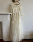 Vintage 70s Tulle and Velvet Long Sleeved Wedding Dress