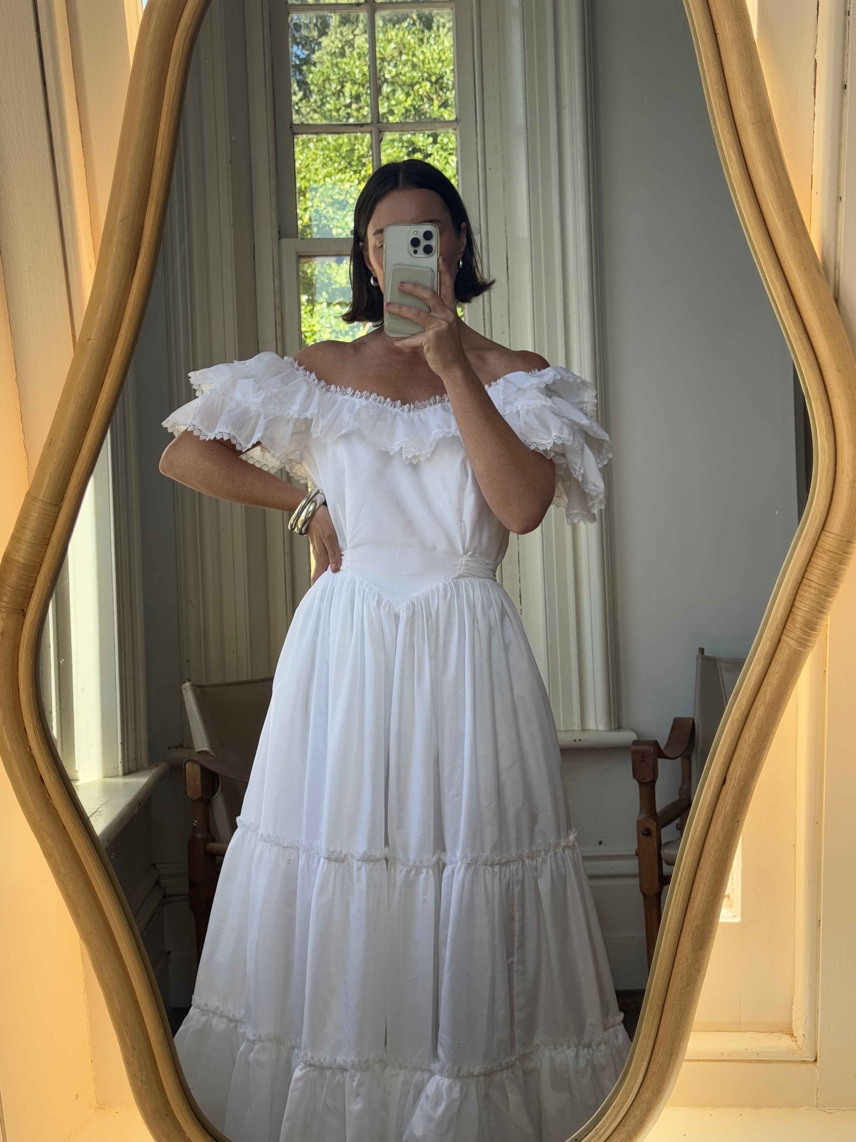 Vintage 70s Ruffled Tie Waist Wedding Dress