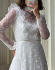 Vintage 70s Embroidered Lace Wedding Gown With Train