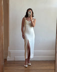 Vintage 90s Pearl Crepe Bridal Midi with Split