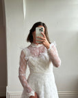 Vintage 70s Embroidered Lace Wedding Gown With Train