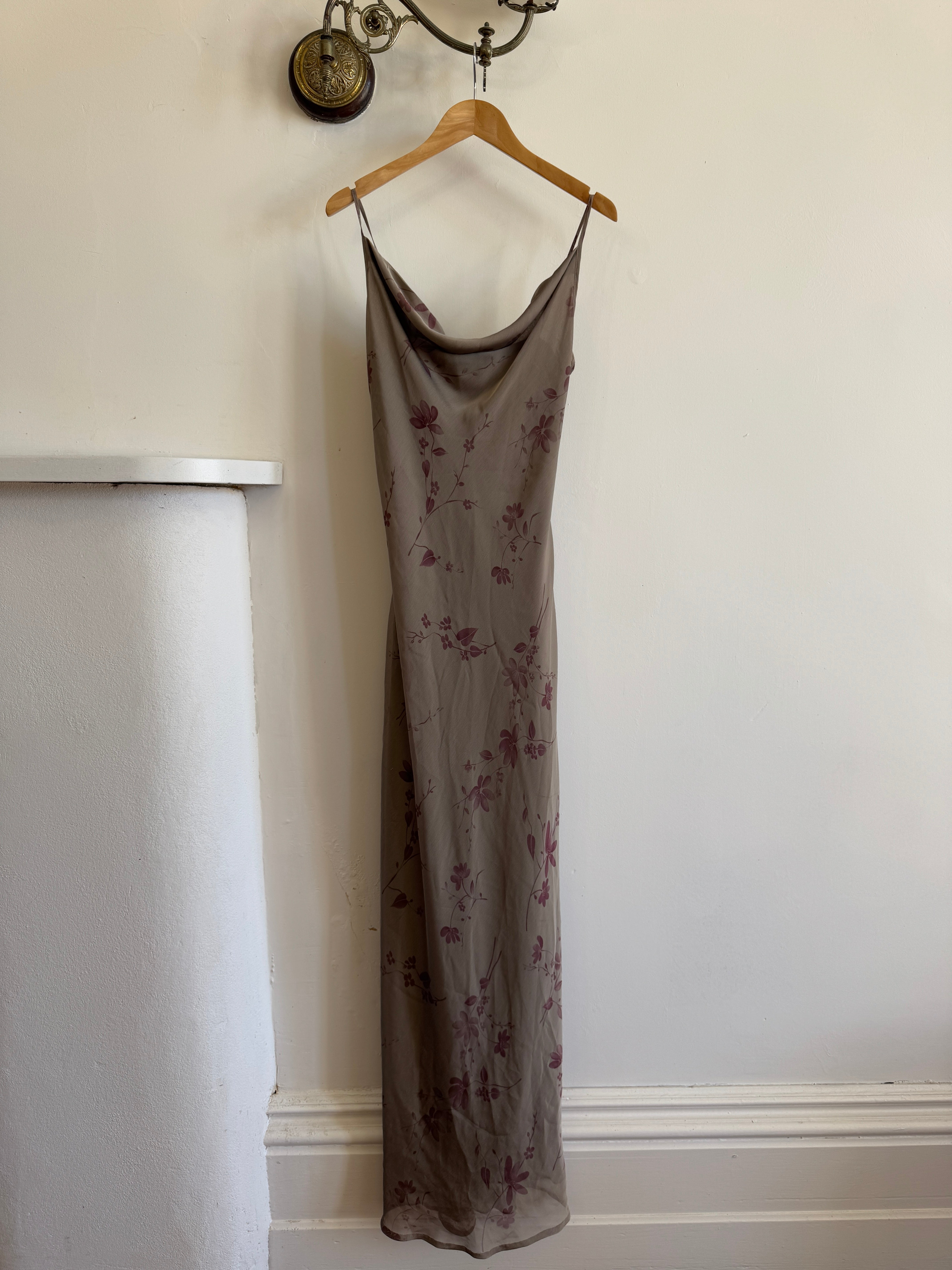 Vintage 90s Slate Floral Bias Cut Slip Dress