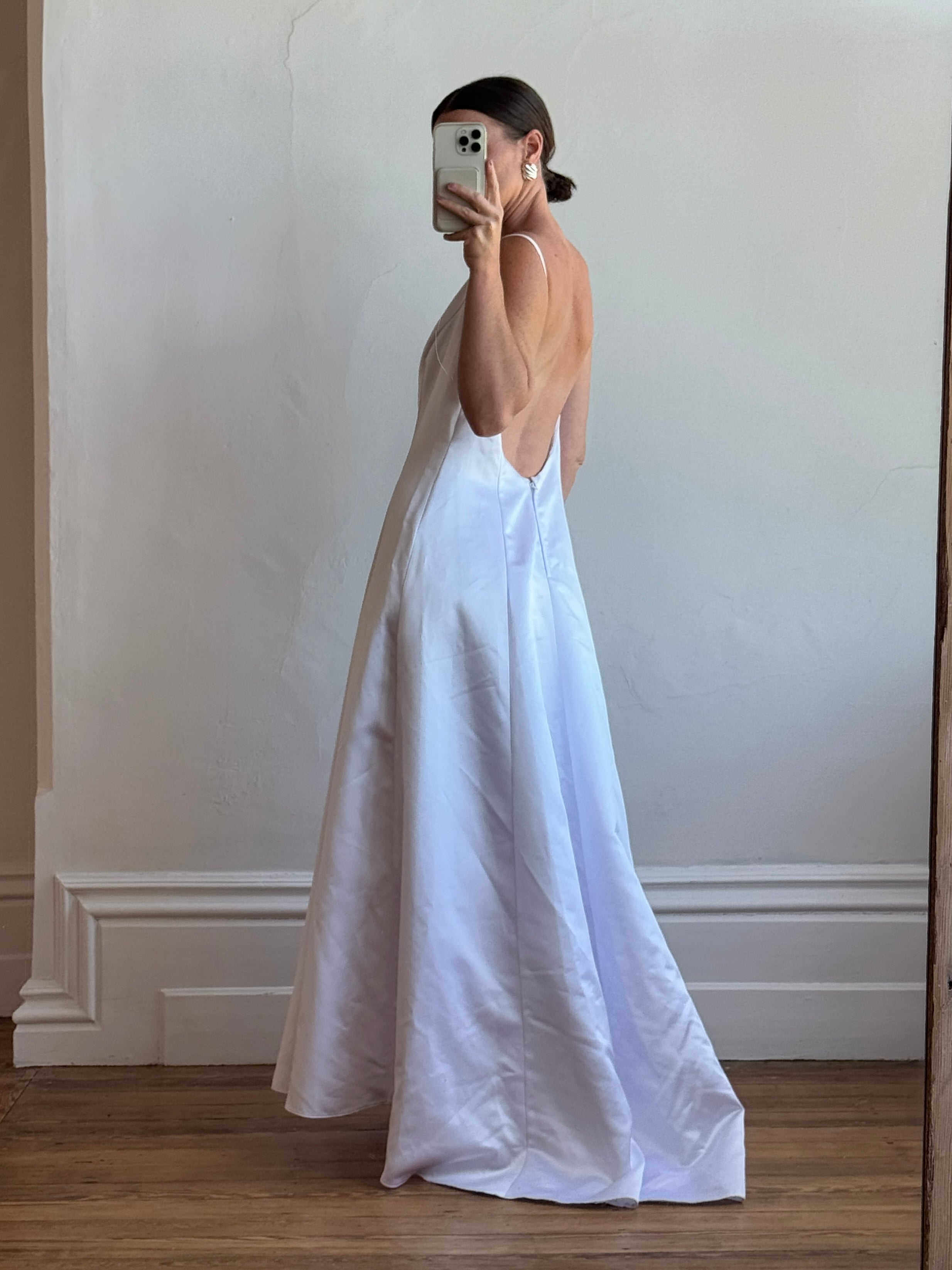 Vintage 90s Low Back Satin Wedding Dress