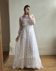 Vintage 70s Lace Prairie Wedding Gown White