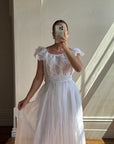 Vintage 70s Organza Fairy Teardrop Wedding Dress