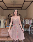 Vintage Y2K Mocha Silk Mesh Fairy Dress Sequin Floral